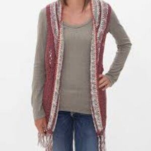 Absolutely Famous Crotchet Fringes Cardigan Boho Sweater Vintage vibe Size S